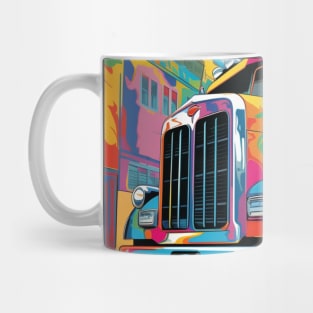 A Graphic Pop Art Drawing of a big American truck Mug